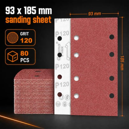 80 PCS 1/3 Sandpaper Sheets 120 Grit 8 Hole - color: GRIT 120