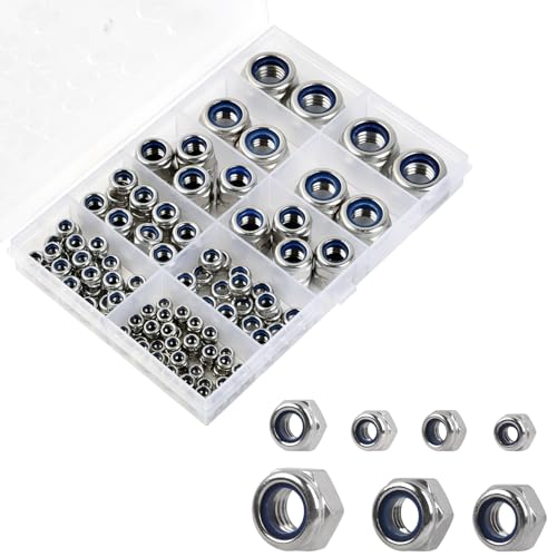 Locknuts Assortment Kit - M3 M4 M5 M6 M8 M10 M12 Metric Nylon Insert Lock Nuts Set,140PCS Lock Nuts,304 Stainless Steel - size: Assorted Metric(140PCS), style: Metric