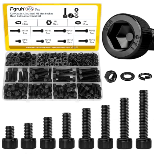 185PCS M6 Socket Screws Assortment Kit, M6x8/10/12/16/20/25/30/35 mm - size: M6 185pcs