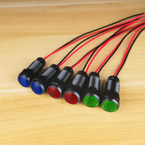 Gebildet 6pcs Red/Blue/Green LED Indicator Pilot Light AC/DC 12-24V Mounting Hole Size 10mm(Flame Retardant Plastic Shell) - color: R/B/G/W 12-24V/Black shell