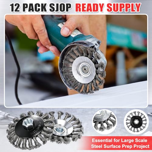 Bokon 12 Pack 4" Wire Wheel Brush for Angle Grinder, 5/8-11 Threaded
