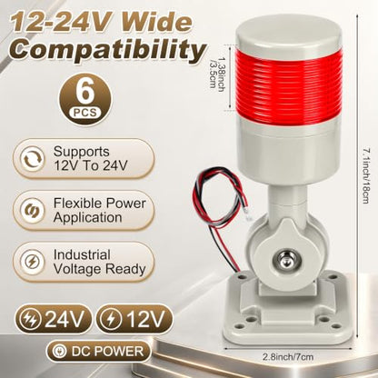 6 Pack 12-24V LED Stack Tower Lights with Buzzer, 1 Layer