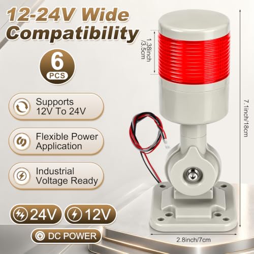 6 Pack 12-24V LED Stack Tower Lights with Buzzer, 1 Layer