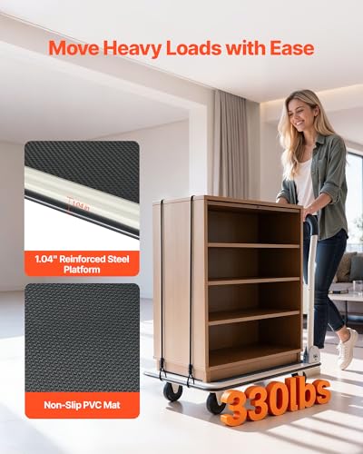 VEVOR Foldable Push Cart Dolly, 330 lbs Load Capacity, Folding Platform Truck with Swivel Wheels, Moving Platform Hand Truck Flatbed Cart, Space Saving Push Handle for Easy Storage 29 x 18.9 x 32.5 in - size: 29.0 x 18.9 x 32.5 in / 735 x 480 x 825 mm