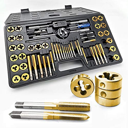 AZUNO 60-Piece Metric & SAE Tap and Die Set, Titanium-Coated GCr15 Steel