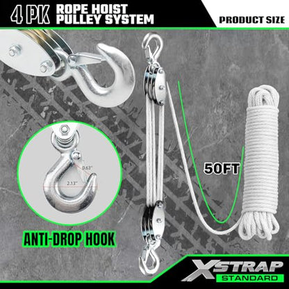 XSTRAP STANDARD Heavy-Duty 50 FT Rope Hoist, 2,000 LB Breaking Strength - color: 50ft White Standard