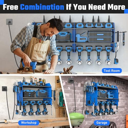 Power Tool Organizer Wall Mount 3 Layer Charging Station with 6 Outlets - color: Blue