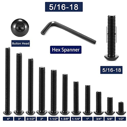 5/16-18 x 1-1/2" Button Head Socket Cap Bolts Screws, 10Pcs 304 Stainless Steel 18-8, Allen Hex Drive, Black Oxide by SG TZH(with Hex Spanner) - size: 5/16-18 x 1-1/2"