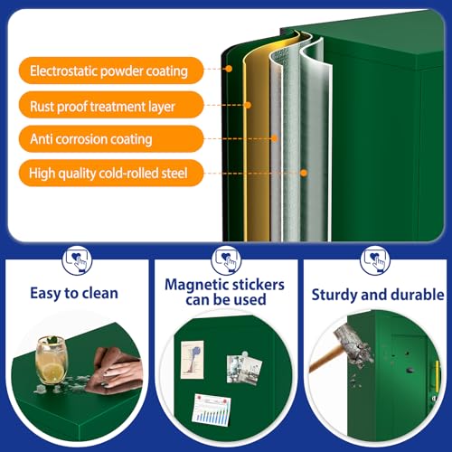 GAIOUS Metal Storage Cabinet with Lock and Wheels, Steel Tool Cabinet - color: Green, size: 13.8"D x 27.6"W x 35.4"H