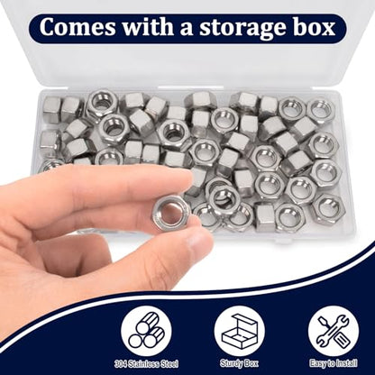 ZQZ 3/8-16 Hex Nuts, 60PCS Stainless Steel Hardware Nut 304 ss Threaded Nut - size: SAE 3/8"-16;60 PCS