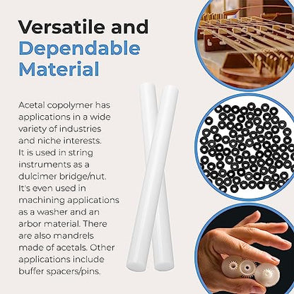 Calvana (2 Pack) Round Acetal Copolymer Rods - Standard Tolerance 1-Inch Diameter and 12-Inch Length Opaque White Acetal Copolymer Rods Meets ASTM D6778 Specifications Perfect for Non-Marring Fixtures - color: White, size: 1" x 12"