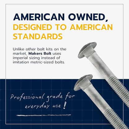 1/2" x 8" (25 Pack) Galvanized Carriage Bolt Kit Grade 307A Includes 1/2" USS Flat Washers (25 pcs) and 1/2"-13 Hex Nuts (25 pcs), Hot Dip Galvanized for Exterior Use by Makers Bolt - size: 1/2 x 8