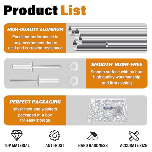 3/16" x 5/8" Silver Aluminum Pop Rivets with Stainless Steel Washers 4.8 x 16mm Blind Rivet Assortment Kit (Pack of 130pcs) - size: 3/16*5/8