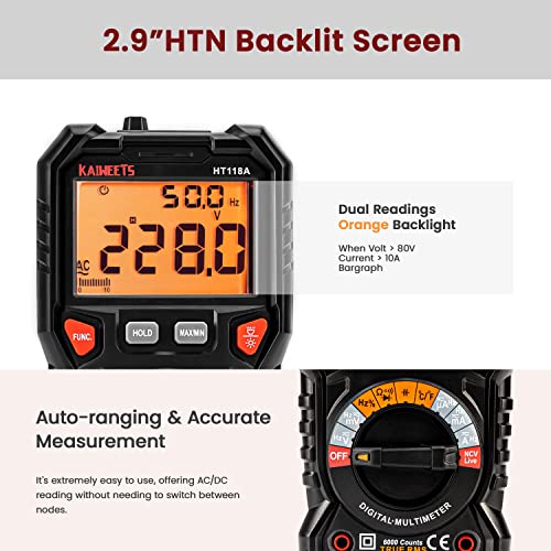 KAIWEETS Digital Multimeter Automotive TRMS Tester 6000 Counts NCV for Car - size: 6000 counts