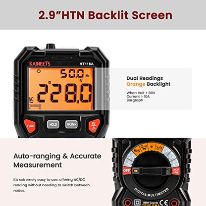 KAIWEETS Digital Multimeter Automotive TRMS Tester 6000 Counts NCV for Car - size: 6000 counts