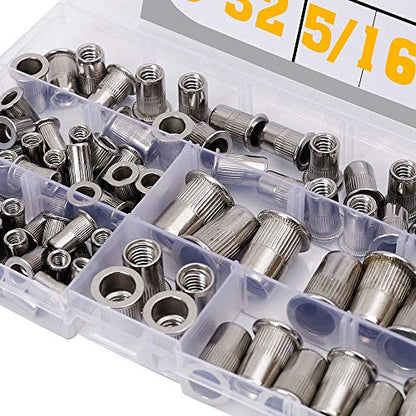 Stainless Steel Rivet Nuts Kit #8-32#10-24 1/4"-20 5/16"-18 3/8"-16 Threaded Insert Nutsert Rivnuts - size: 8-32*10-24*1/4-20*5/16-18*3/8-16