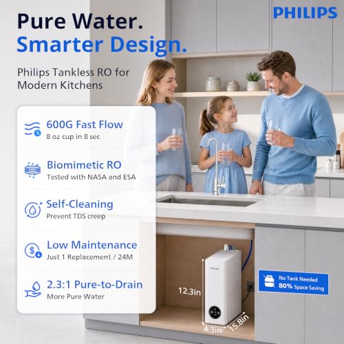 Philips Tankless Reverse Osmosis System, 600 GPD, Self-Cleaning RO System - size: High‑Flow Model