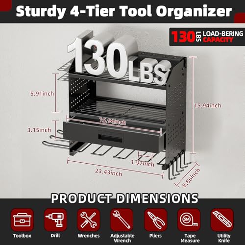 Power Tool Organizer Wall Mount with Charging Station & Drawers - size: Small