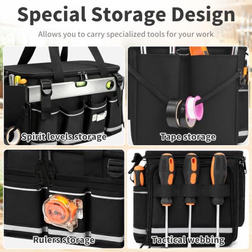14-Inch Heavy Duty Tool Bag, 17 Pocket Tool Box Organizer - color: Black