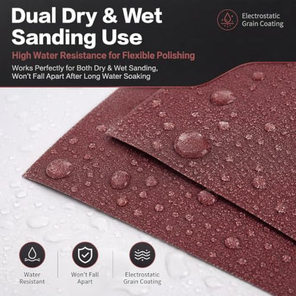 50 Sheets 400 Grit Wet Dry Sandpaper 9 x 11 Inch Brown Alumina