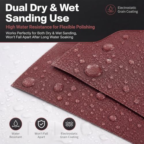 50 Sheets 400 Grit Wet Dry Sandpaper 9 x 11 Inch Brown Alumina