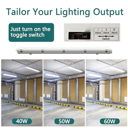 Zaltris 4FT Vapor Tight LED Lights, 60/50/40W, 3000K/4000K/5000K Adjustable