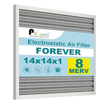 14x14x1 Reusable Air Filter, Electrostatic HVAC Air Filter, Lasts a Lifetime, Washable, Enjoy Fresher Air in Home and Office, MERV 8 (Actual Size:13.5x13.5x0.82 Inch) - size: 14" x 14" x 1"