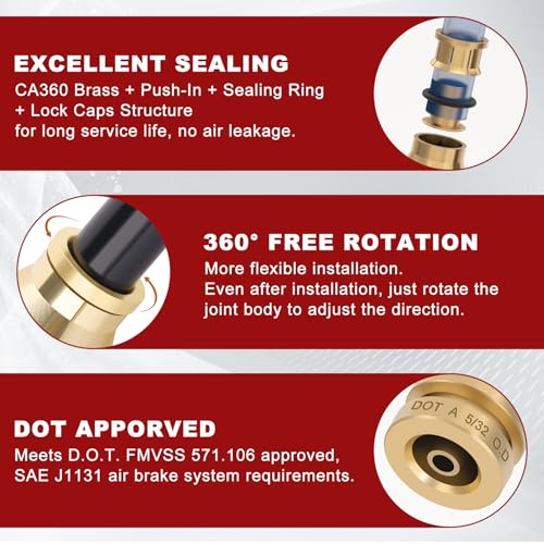 DOT Approved Male Straight Brass Union 5/32" Tube x 1/16" NPT, 4PCS - size: 5/32" OD x 1/16" NPT