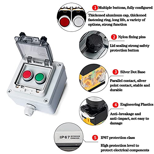 Red Stop Green Start Momentary Push Button Box IP67 22mm with Safety Cover - color: Red/green instantaneous switch box