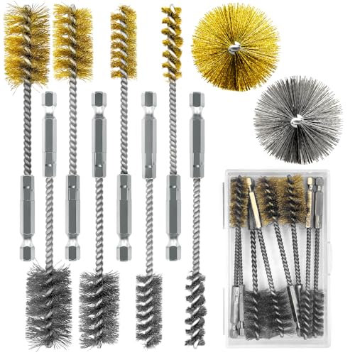 8 Pcs Bore Brush Set - 304 Stainless Steel & Brass Drill Wire