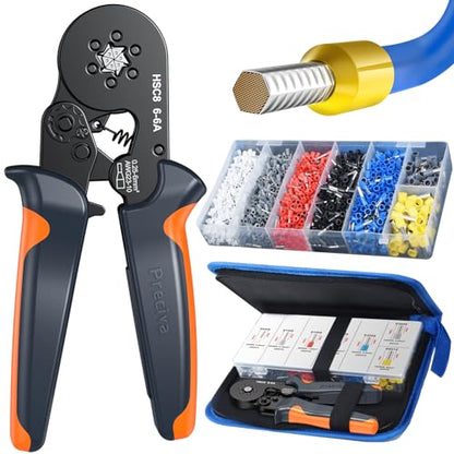 Preciva Ferrule Crimping Tool Kit with 1900PCS Wire Connectors, Hexagonal AWG23-10 Sawtooth Self-Adjustable Ratchet Wire Terminals Crimper Kit
