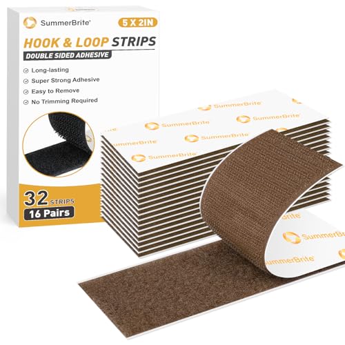 SummerBrite Hook and Loop Strips with Adhesive, Brown, 2 x 5 in, 16 Pairs - color: Brown, size: 2x5IN 16 Pairs