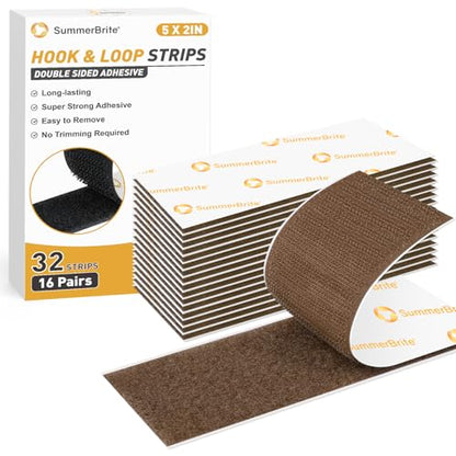 SummerBrite Hook and Loop Strips with Adhesive, Brown, 2 x 5 in, 16 Pairs - color: Brown, size: 2x5IN 16 Pairs