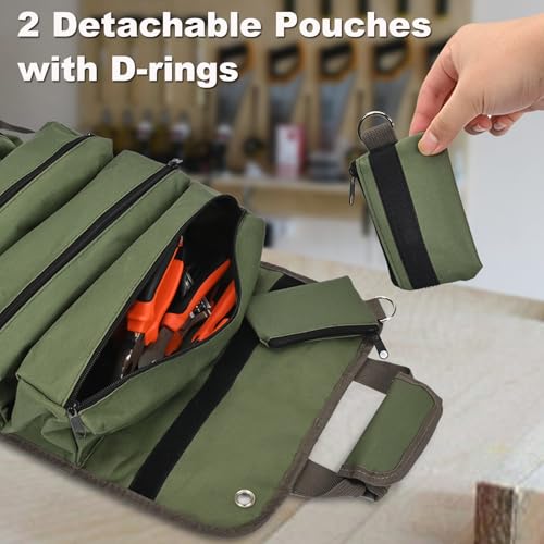 Heavy Duty Roll Up Tool Bag Organizer w/Detachable Pouches, Gifts for Men - color: Green