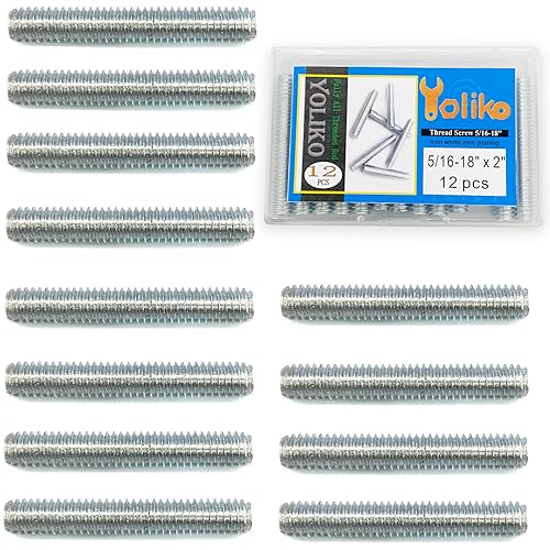 12pcs Silver Zinc Fully All Threaded Rod Carbon Steel Long Thread Screw 5/16x2 for Furniture Garden Railing Mounting Assembly Fastening Steel Frame Connection Full Thread Rod for Furniture - size: Silver-Zinc 5/16x2 Inch-12P