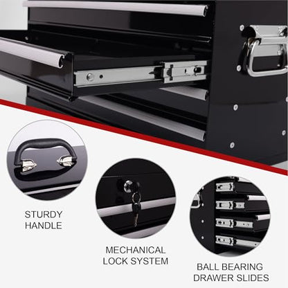 Heavy Duty Metal Tool Box, 21-inch, Portable Metal Tool Box with 4 Drawers, Small Tool Chest with EVA Liners, Ball Bearing Slide Drawers Locking & Powder Coated Finish, Multi-Function Tool Organizer - color: Tool Box-black