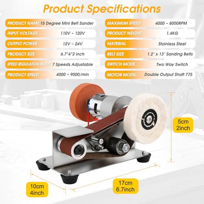 Mini Belt Sander for Knife Making, 15° Electric Power Bench Belt Sanders - style: 15 Degree Belt Sander