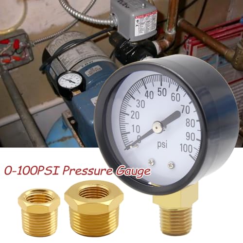 Uenede 0-100PSI Pressure Gauge 1/4" NPT Brass Bottom Mount with Bushing - size: 100PSI(1/4"NPT)