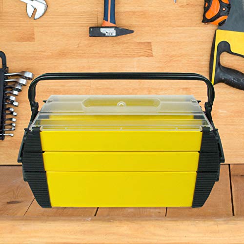 Portable Tool Box - Storage Compartments for Tools, Parts, Crafting Supplies or Tackle by Stalwart - Cantilever Toolbox, 18"L x 11.8"W x 8.25"H, Black/Yellow - style: Cantilever Toolbox