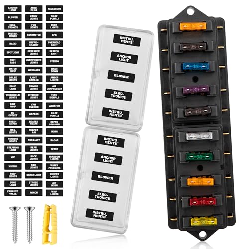 RED WOLF Car 10 Way Fuse Block Blade Fuse Box Standard Circuit Fuses Holder Fit Car Trailer Truck SUV Boat Marine Auto RV Power Distribution Panel Damp-Proof Cover DC 10-32V - size: 10 Way
