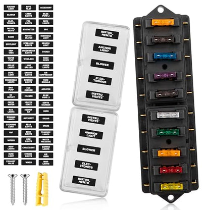 RED WOLF Car 10 Way Fuse Block Blade Fuse Box Standard Circuit Fuses Holder Fit Car Trailer Truck SUV Boat Marine Auto RV Power Distribution Panel Damp-Proof Cover DC 10-32V - size: 10 Way