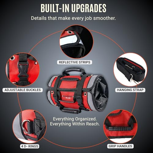 Roll up tool bag, Reflective Strips, Waterproof, 1680D, Red/Black