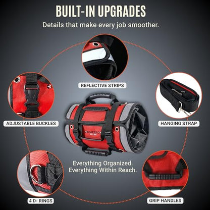 Roll up tool bag, Reflective Strips, Waterproof, 1680D, Red/Black