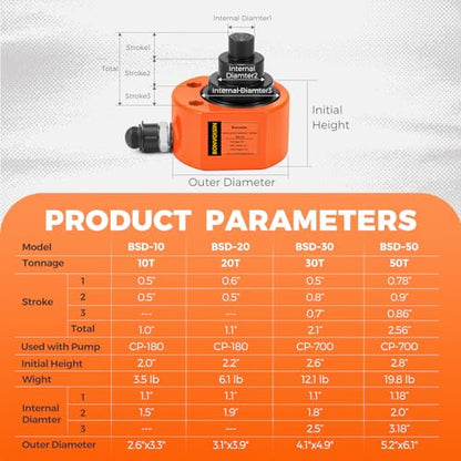 Bonvoisin 30T Hydraulic Cylinder Jack Porta Power Ram 2.13" Stroke Mini Multi-Section Lifting Cylinders with Hydraulic Hand Pump for Machinery Shipbuilding - size: 30T Hydraulic Jack + cp-700 Pump