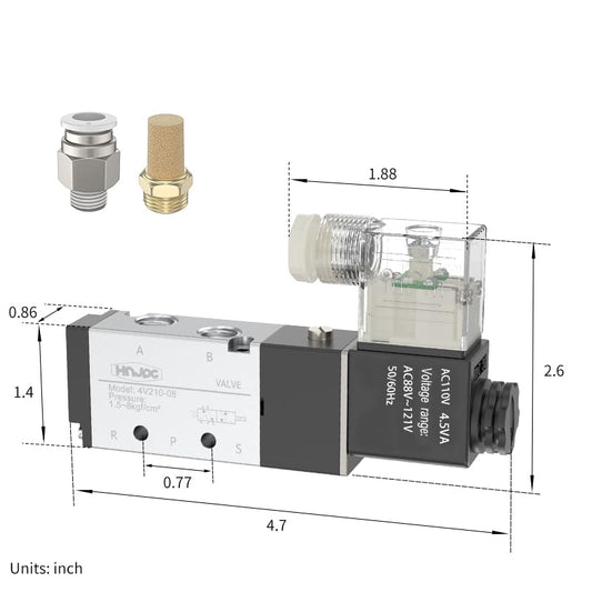 4V210-08 5/2 Way Pneumatic Solenoid Valve, 110V AC Single Solenoid Pilot Operated, Electric Air Control Valve for Air Cylinders, Automation (4V210-08 AC110V) - color: -AC110V