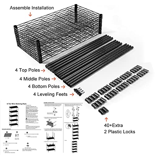 Meet perfect 5-Tier Wire Shelving Unit, 750lb, 24 x 14 x 60 in, Black - color: Black, size: 5-Tier, 60"H × 24"W × 14"D