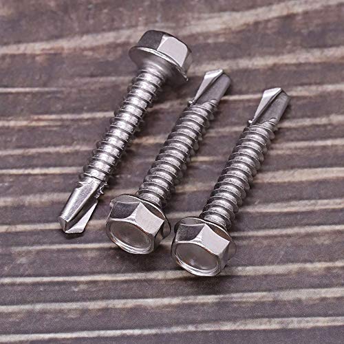 #14 x 1-1/2" (25 pcs) Hex Washer Head Self Drilling Screws, 410 Stainless Steel Metal Sheet Tek Screws, Self Tapping Point, No Pre-drilled Hole Needs - size: #14 x 1-1/2"