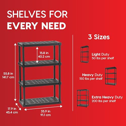 IRIS USA Plastic Storage Shelves |Made in USA| 56"H x 36"W x 18"D - Black - size: 4 Tier | 18"D x 36"W x 56"H