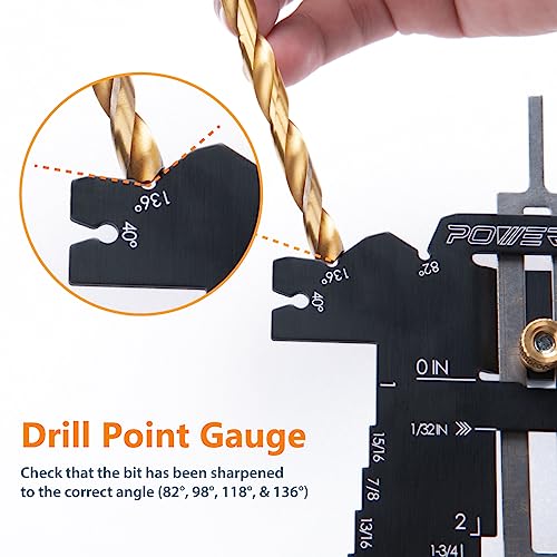 POWERTEC Universal 5-in-1 Step Depth Gauge for Measuring Chisel Angles, Drill Points, and Setting Router Bit, Saw Blade Heights – Compatible with Table Saw and Router Table – Woodworking Tools (80023) - style: Router Table Measuring Gauge
