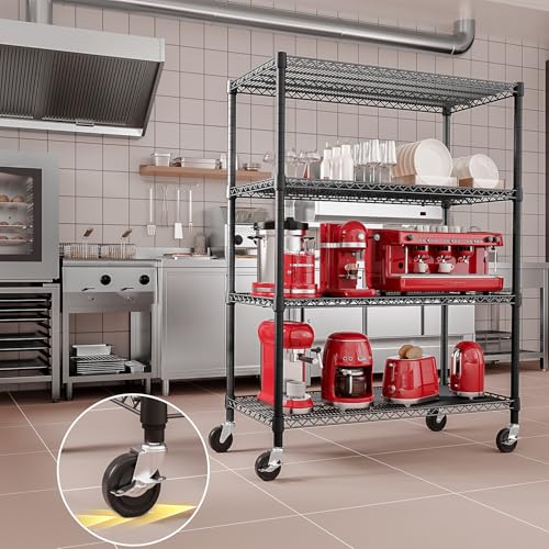 IZEUK Garage Shelving Wide Storage Shelves 4 Tier Metal Shelves 3200 LBS Heavy Duty Adjustable Utility Shelf Rack Black 23.6" D x 53.1" W x 73.6" H - color: Black, size: 4 Tier, 23.6" D x 53.1" W x 73.6" H